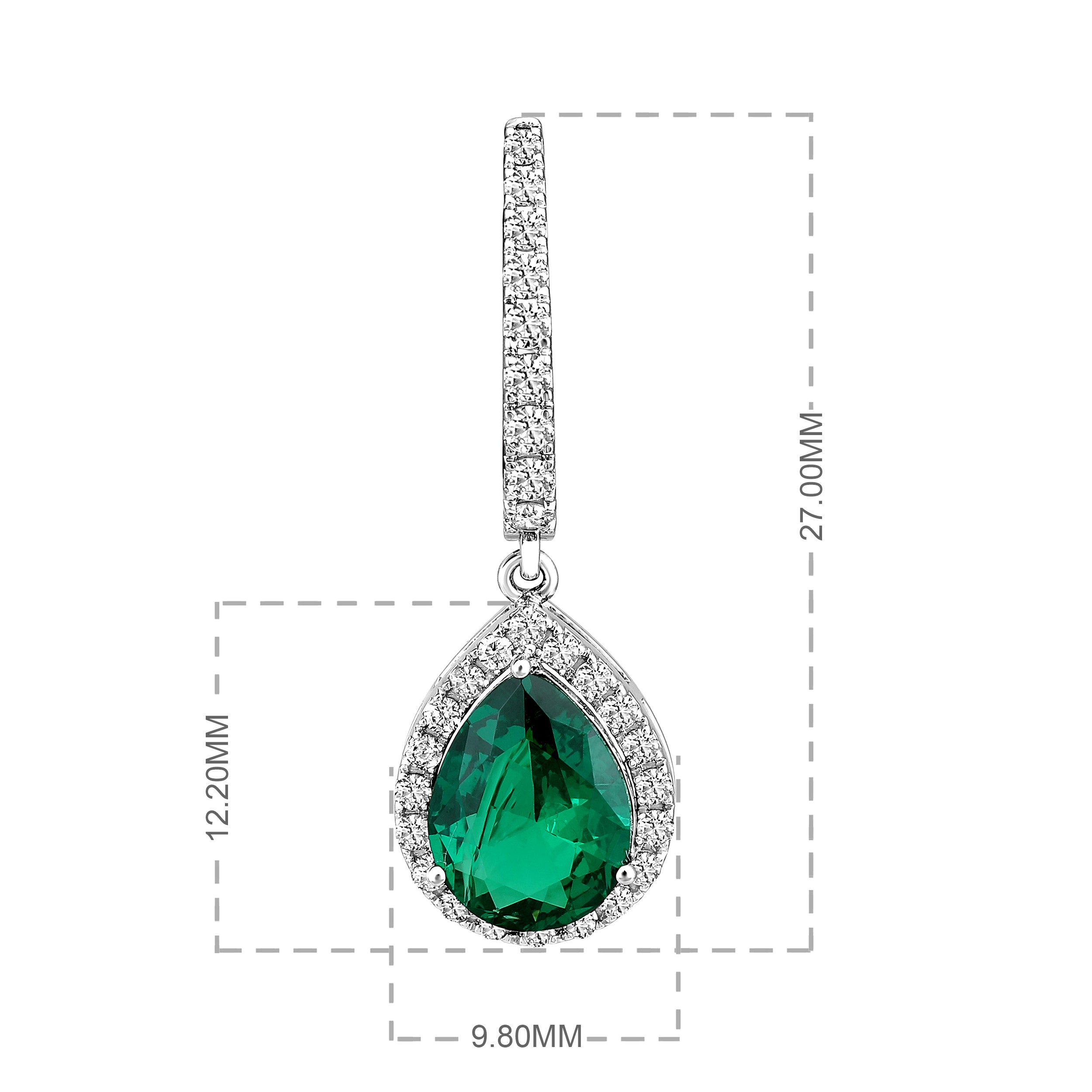 Certified 14K Gold 3.3ct Natural Diamond w/ Simulated Emerald Pear Drop Dangle White Earrings