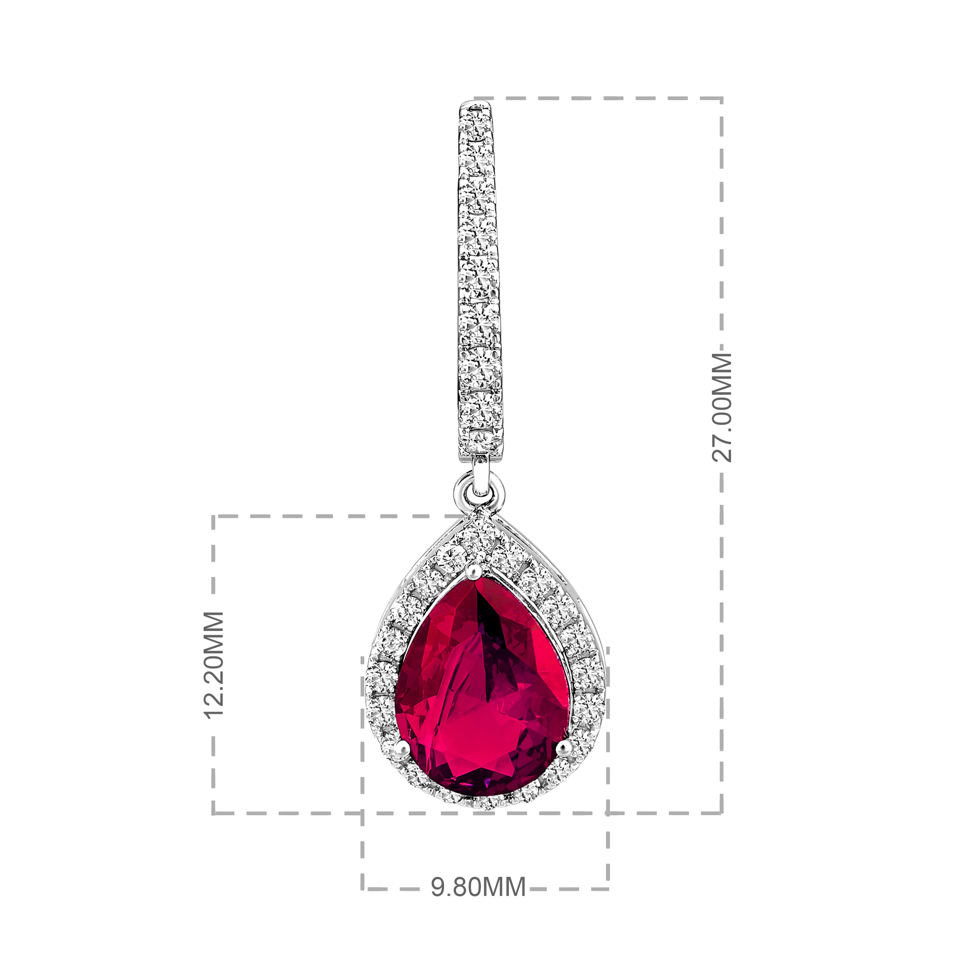 Certified 14K Gold 4.4ct Natural Diamond w/ Simulated Ruby Pear Drop Earrings