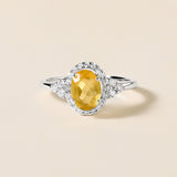 Certified 10K Gold 1.4ct Natural Diamond w/ Simulated Citrine November Oval White Ring