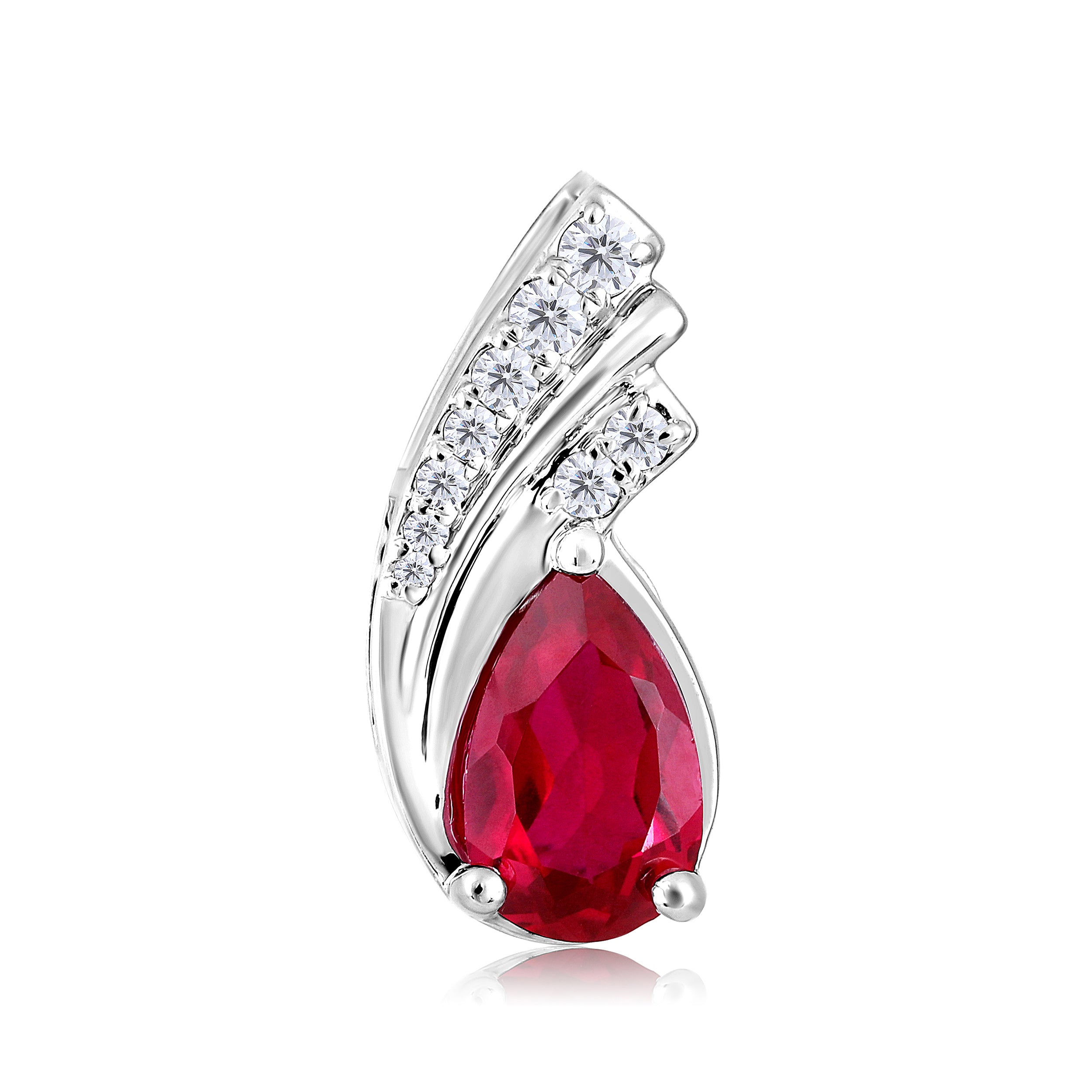 Certified 10K Gold 1.25ct Natural Diamond w/ Simulated Ruby Pear White Pendant Only