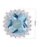 Certified 10K Gold 0.8ct Natural Diamond w/ Simulated Aquamarine Cushion White Pendant