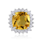 Certified 10K Gold 1.14ct Natural Diamond w/ Simulated Citrine Cushion White Pendant