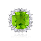 Certified 10K Gold 1ct Natural Diamond w/ Simulated Peridot Cushion White Pendant Only