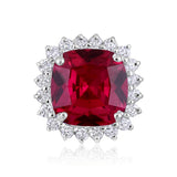 Certified 10K Gold 1.3ct Natural Diamond w/ Simulated Ruby Cushion White Pendant Only
