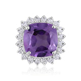 Certified 10K Gold 1.6ct Natural Diamond w/ Simulated Amethyst Cushion White Pendant