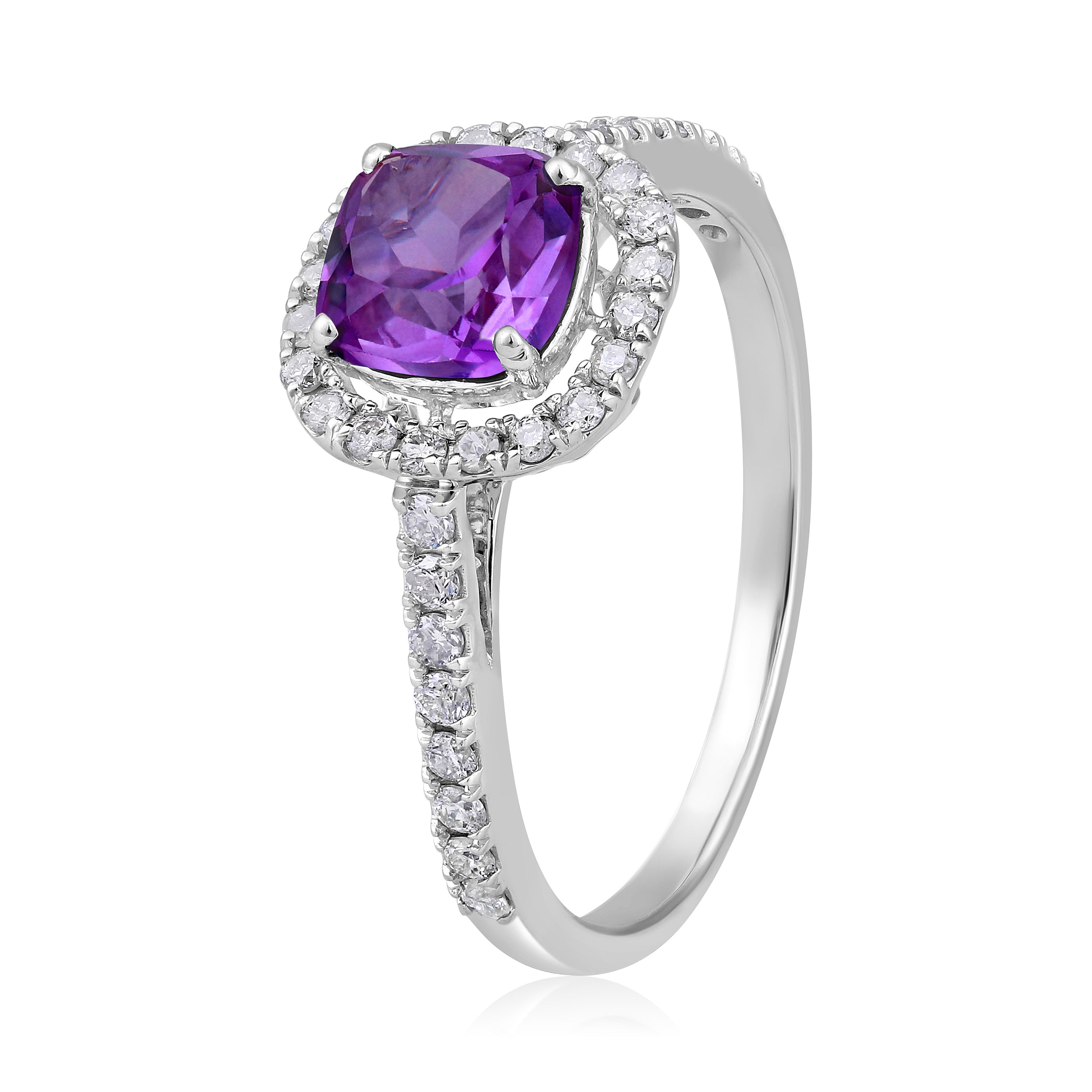 Certified 10K Gold 1.7ct Natural Diamond w/ Simulated Alexandrite Cushion White Ring