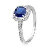 Certified 10K Gold 1.2ct Natural Diamond w/ Simulated Sapphire Cushion White Ring