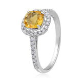 Certified 10K Gold 1.3ct Natural Diamond w/ Simulated Citrine Cushion White Ring