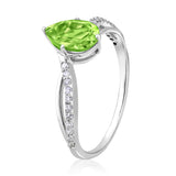 Certified 10K Gold 1ct Natural Diamond w/ Simulated Peridot August Pear White Ring