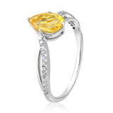 Certified 10K Gold 1ct Natural Diamond w/ Simulated Citrine November Pear White Ring