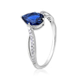 Certified 10K Gold 0.8ct Natural Diamond w/ Simulated Sapphire Pear Twist White Ring