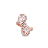 Certified 18K Gold 1.3ct Natural Diamond E-VVS Designer 2 Pear Crisscross Rose Ring