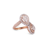 Certified 18K Gold 1.3ct Natural Diamond E-VVS Designer 2 Pear Crisscross Rose Ring