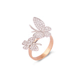 Certified 18K Gold 0.5ct Natural Diamond F-VVS Mother Daughter Butterfly Rose Ring