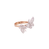 Certified 18K Gold 0.5ct Natural Diamond F-VVS Mother Daughter Butterfly Rose Ring