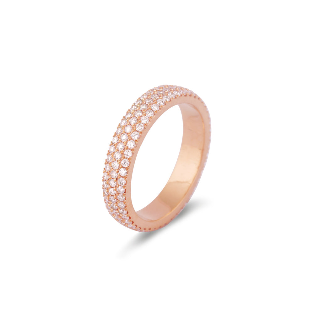 Certified 18K Gold Natural Diamond F-VVS Designer Curved Wave Band Thin Rose Ring