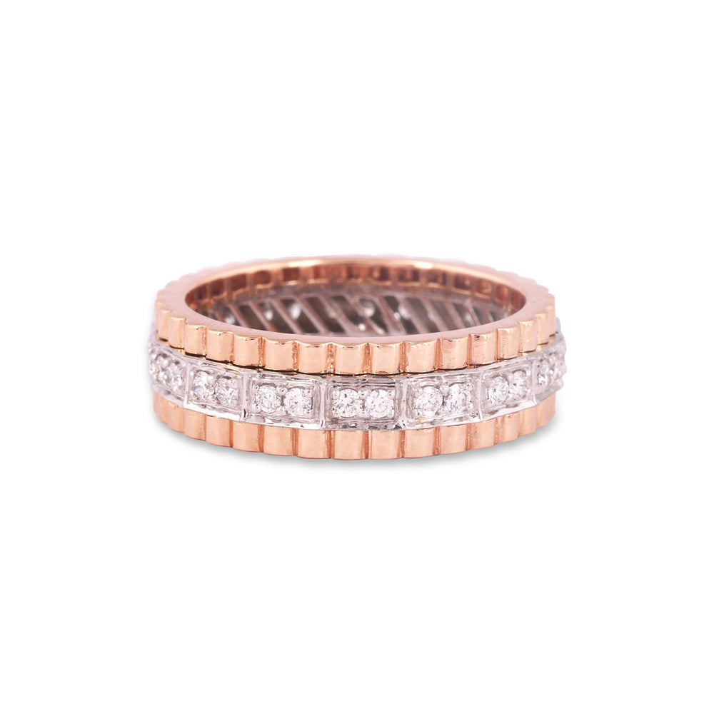 Certified 14K Gold 0.3ct Natural Diamond F-VVS Designer Wedding Band Rose Ring