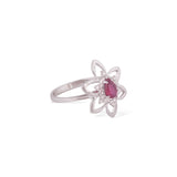 Certified 18K Gold 0.7ct Natural Diamonds w/ Simulated Ruby Pear Flower White Ring