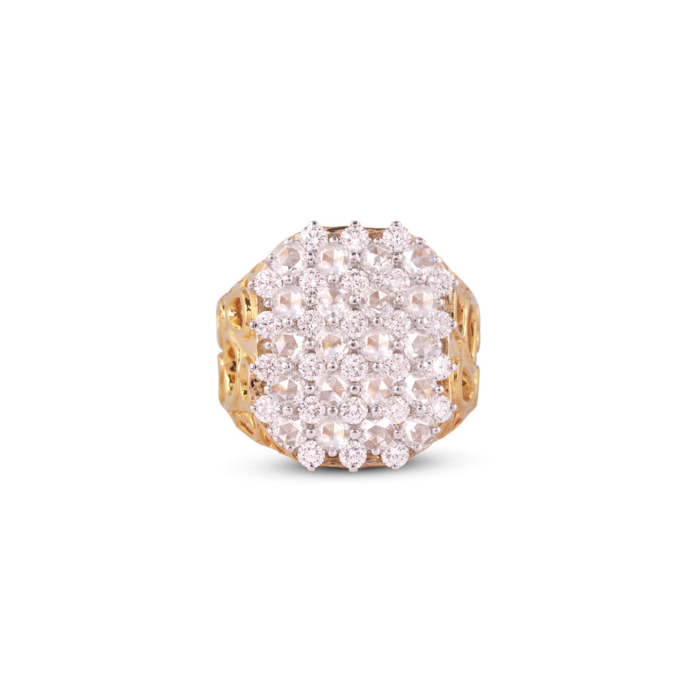 Certified 18K Gold 5.6ct Natural Diamond Rose-Cut F-VVS Designer Bold Yellow Ring