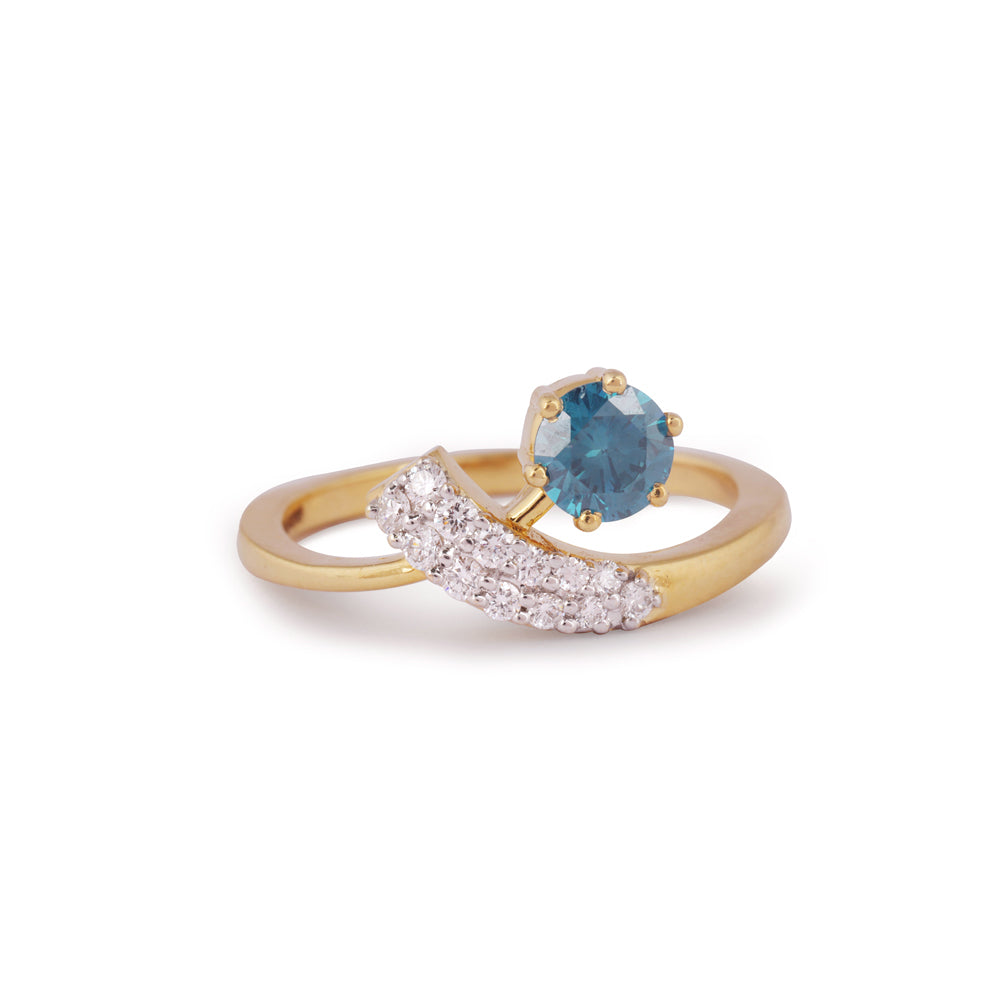 Certified 18K Gold 1.3ct Natural Diamond w/ Treated Blue Stone Designer Yellow Ring