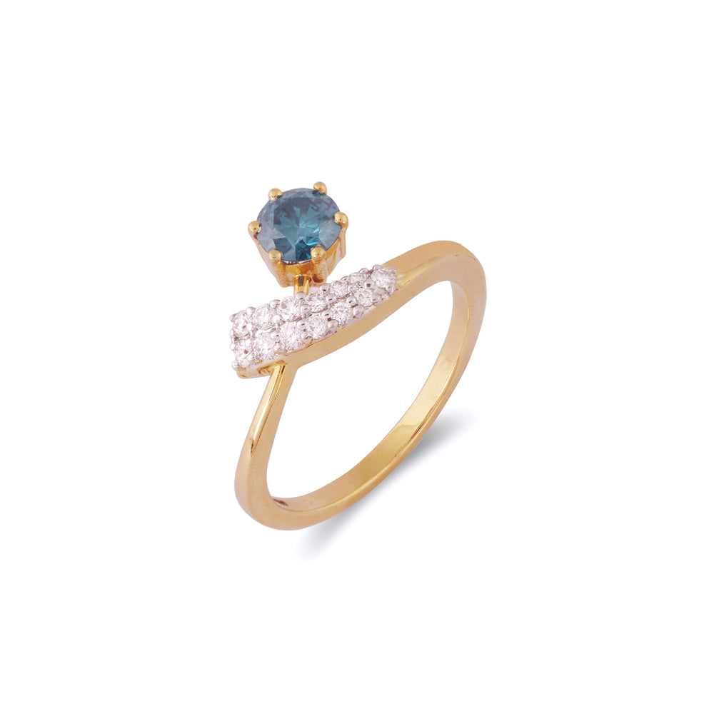 Certified 18K Gold 1.3ct Natural Diamond w/ Treated Blue Stone Designer Yellow Ring
