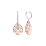 Certified 18K Gold 2ct Natural Diamond F-VVS Designer Pear Rose Pendant Earrings Yellow Set