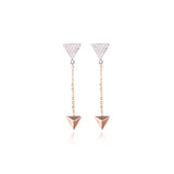 Certified 14K Gold Natural Diamond G-VS Lariat Triangle Y Rose Necklace Earrings Set