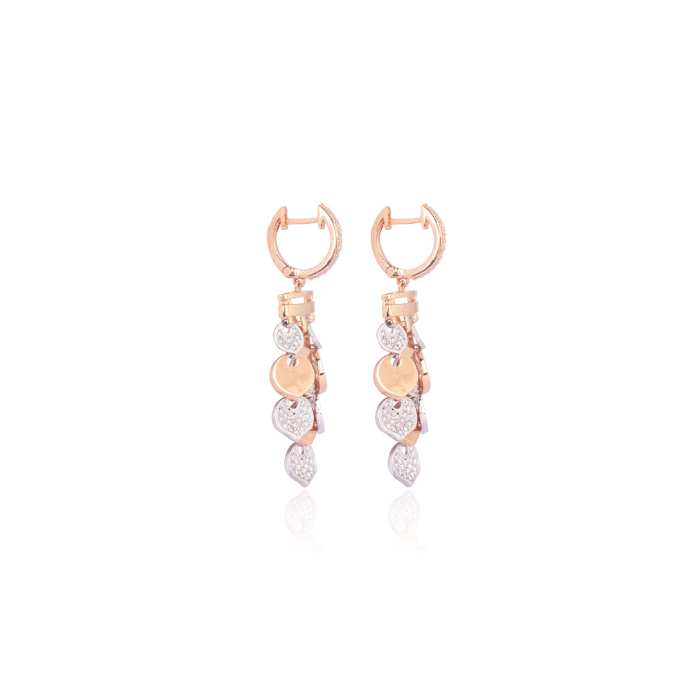 Certified 18K Gold 1.5ct Natural Diamond F-VVS Chandelier Rose Pendant Earrings Yellow Set