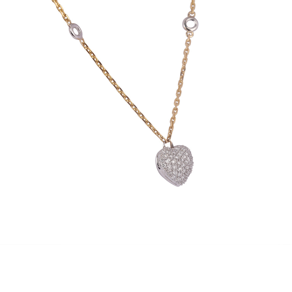 Certified 18K Gold Natural Diamond G-VS Designer Heart Charm Yellow Necklace