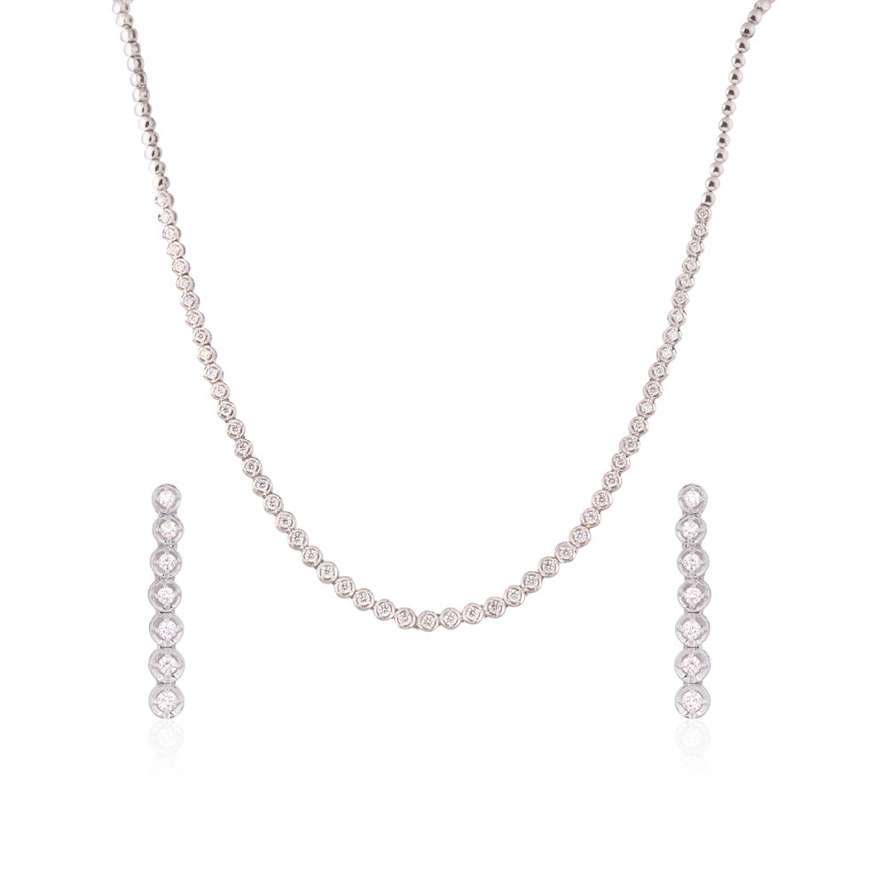 Certified 14K Gold 2.5ct Natural Diamond F-VVS Tennis White Necklace Earrings Set
