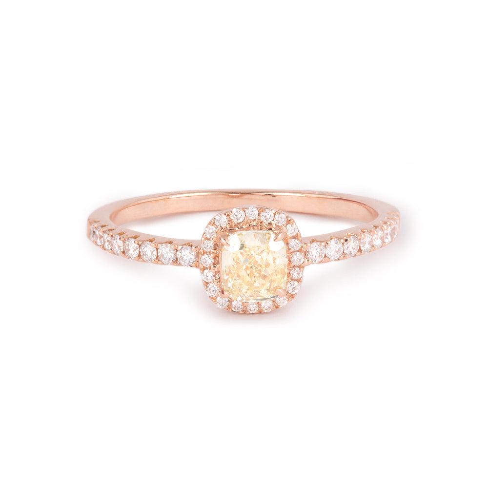 Certified 18K Gold Natural Diamond Solitaire Cushion Wedding Thin Rose Ring