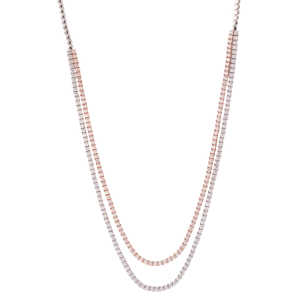 Certified 18K Gold 6.3ct Natural Diamond F-VVS 2-Layer Designer Tennis White Necklace