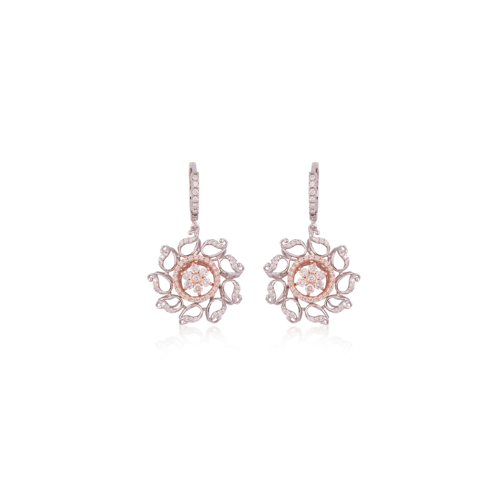 Certified 14K Gold 1.2ct Natural Diamond F-VS Sun Flower Rose Pendant Earrings Yellow Set