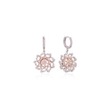Certified 14K Gold 1.2ct Natural Diamond F-VS Sun Flower Rose Pendant Earrings Yellow Set