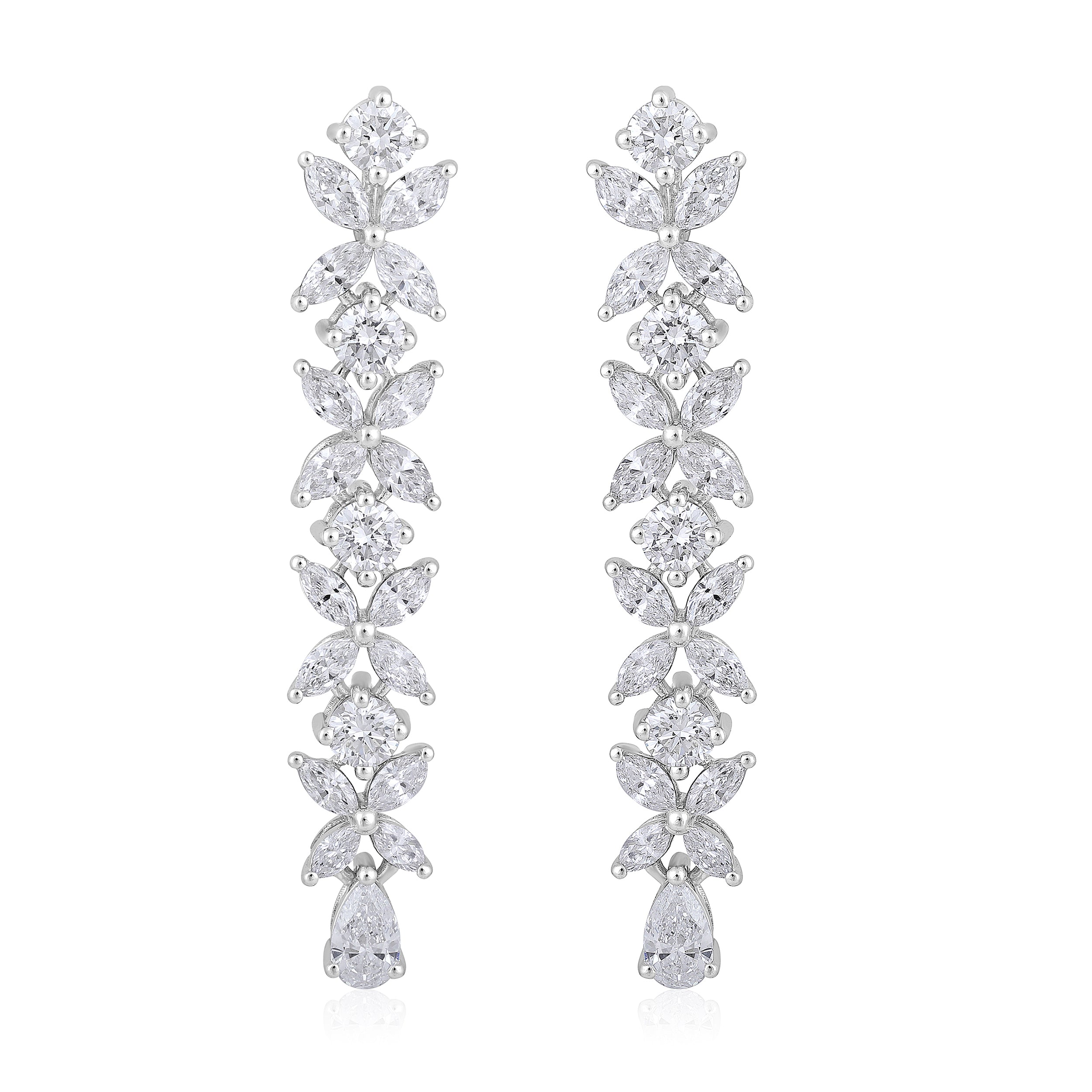 Certified 14K Gold 3.4ct Lab Created Diamond E-VVS 41mm Pear Marquise Leaf Drop White Earrings
