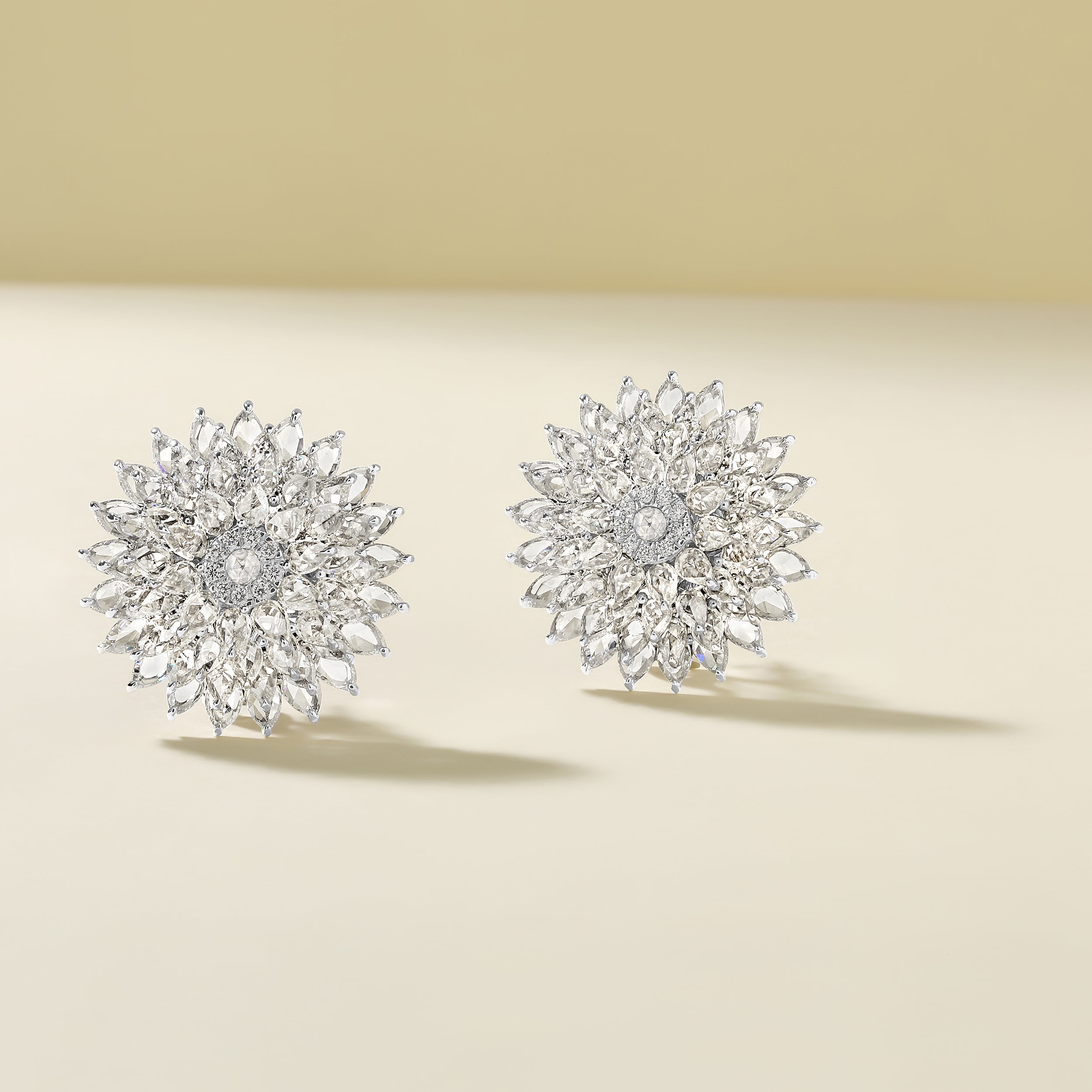 Certified 18K Gold 8.64ct Natural Diamond E-VVS Rose-Cut Sunflower Stud White Earrings