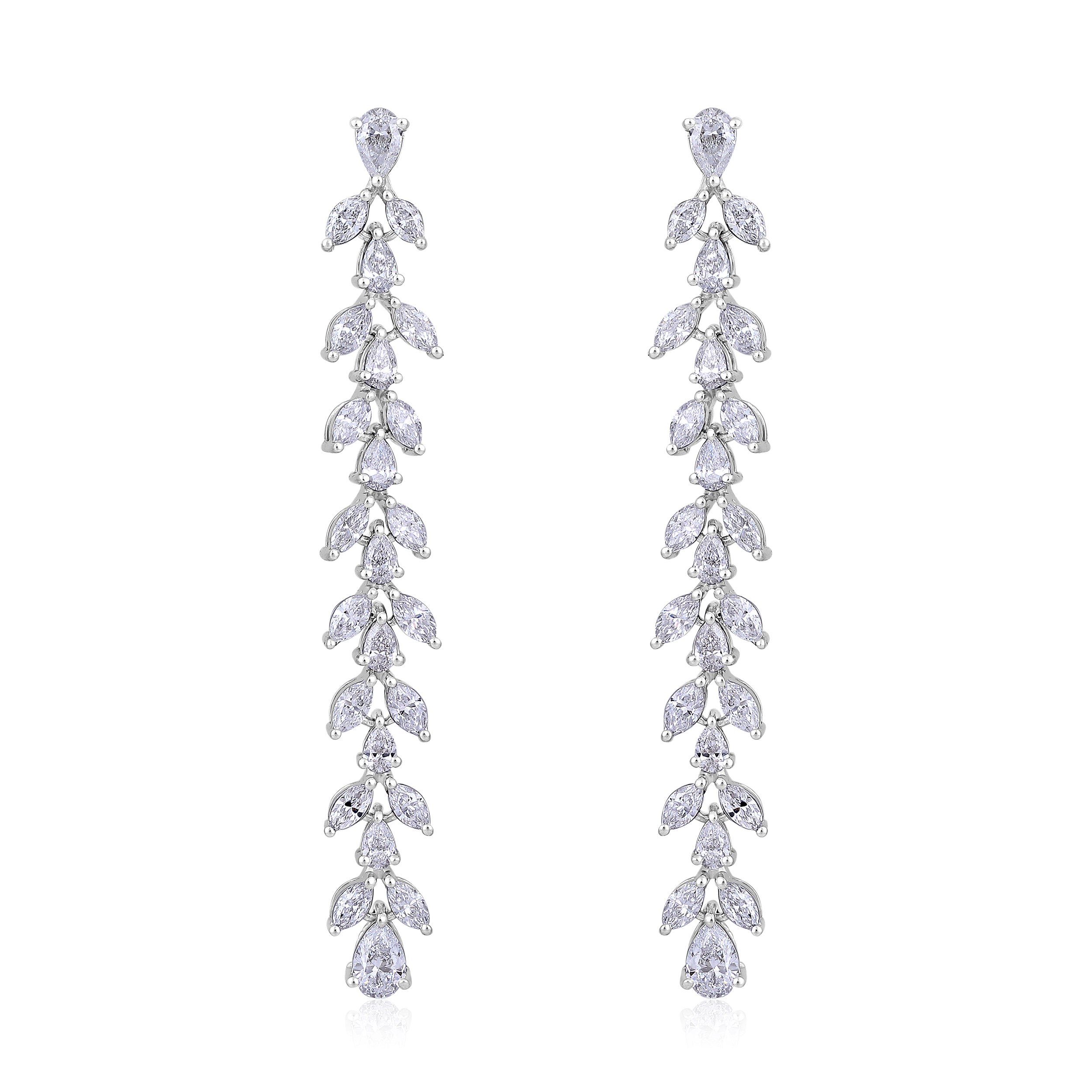 Certified 14K Gold 2.34ct Lab Created Diamond E-VVS 45mm Pear Marquise Leaf Drop White Earrings