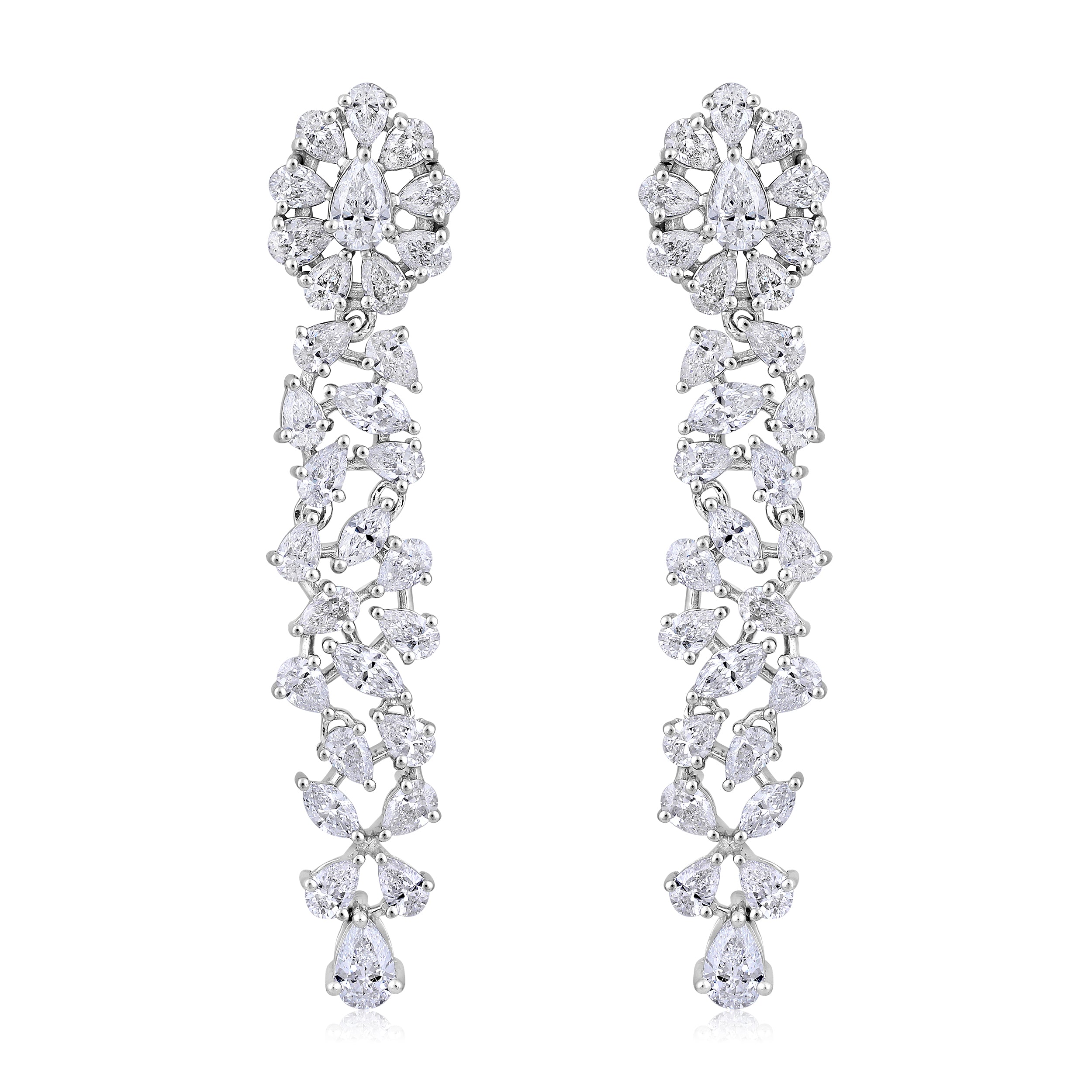 Certified 14K Gold 3.5ct Lab Created Diamond E-VVS 48mm Pear Marquise Drop White Earrings