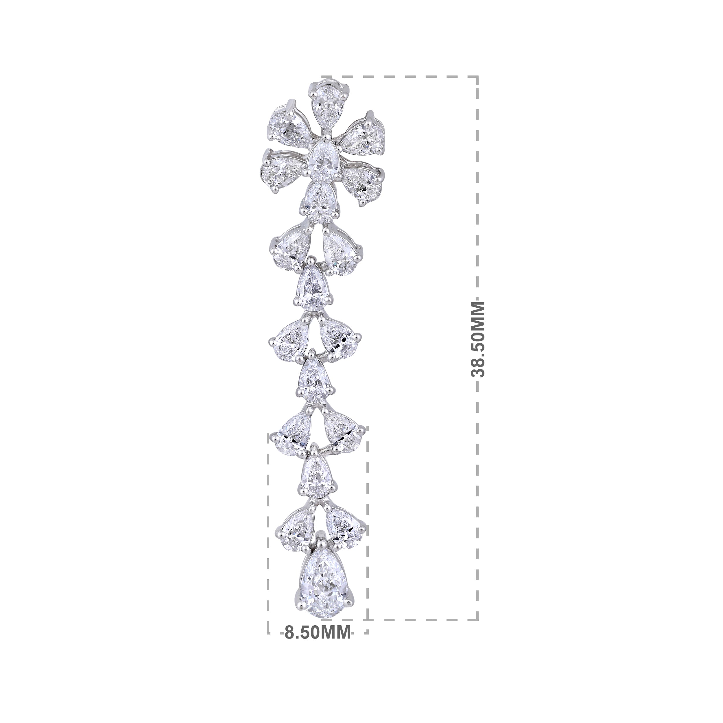 Certified 14K Gold 2.64ct Lab Created Diamond E-VVS 38.5mm Pear Snowflake Drop White Earrings