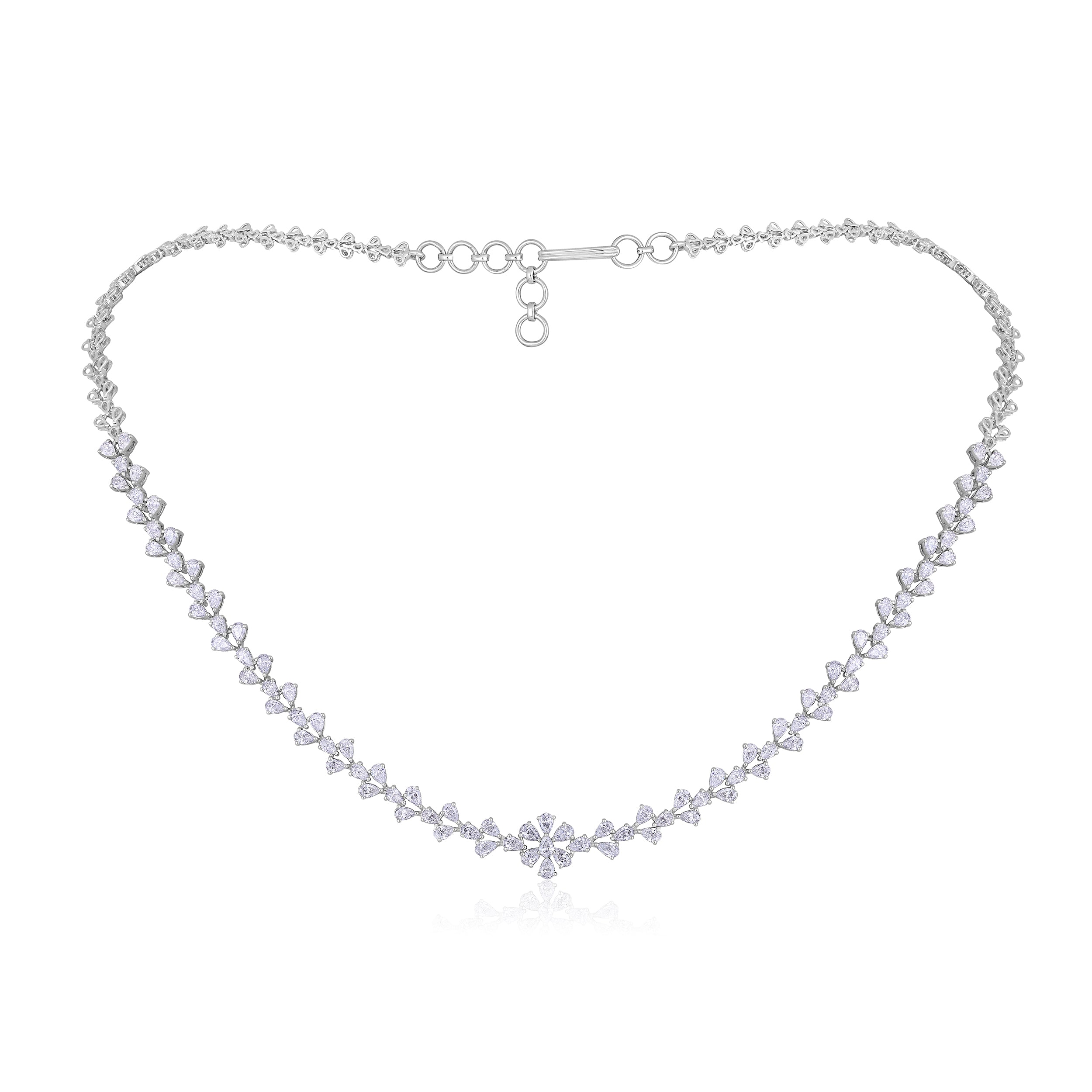 Certified 14K Gold 6.4ct Lab Created Diamond E-VVS Designer Pear Wedding White Necklace