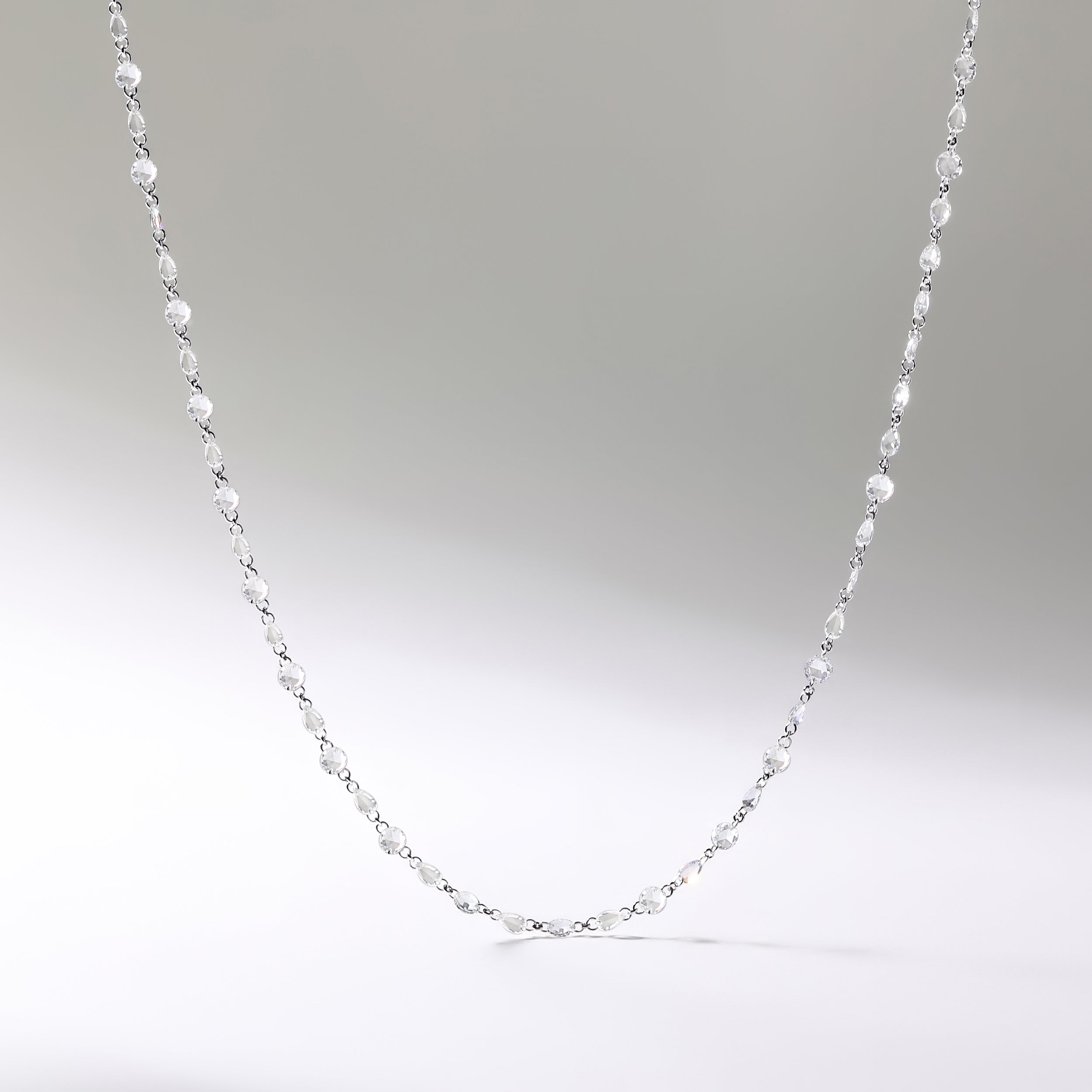 Certified 18K Gold 5.64ct Natural Diamond E-VVS Rose-Cut Pear Tennis White Necklace
