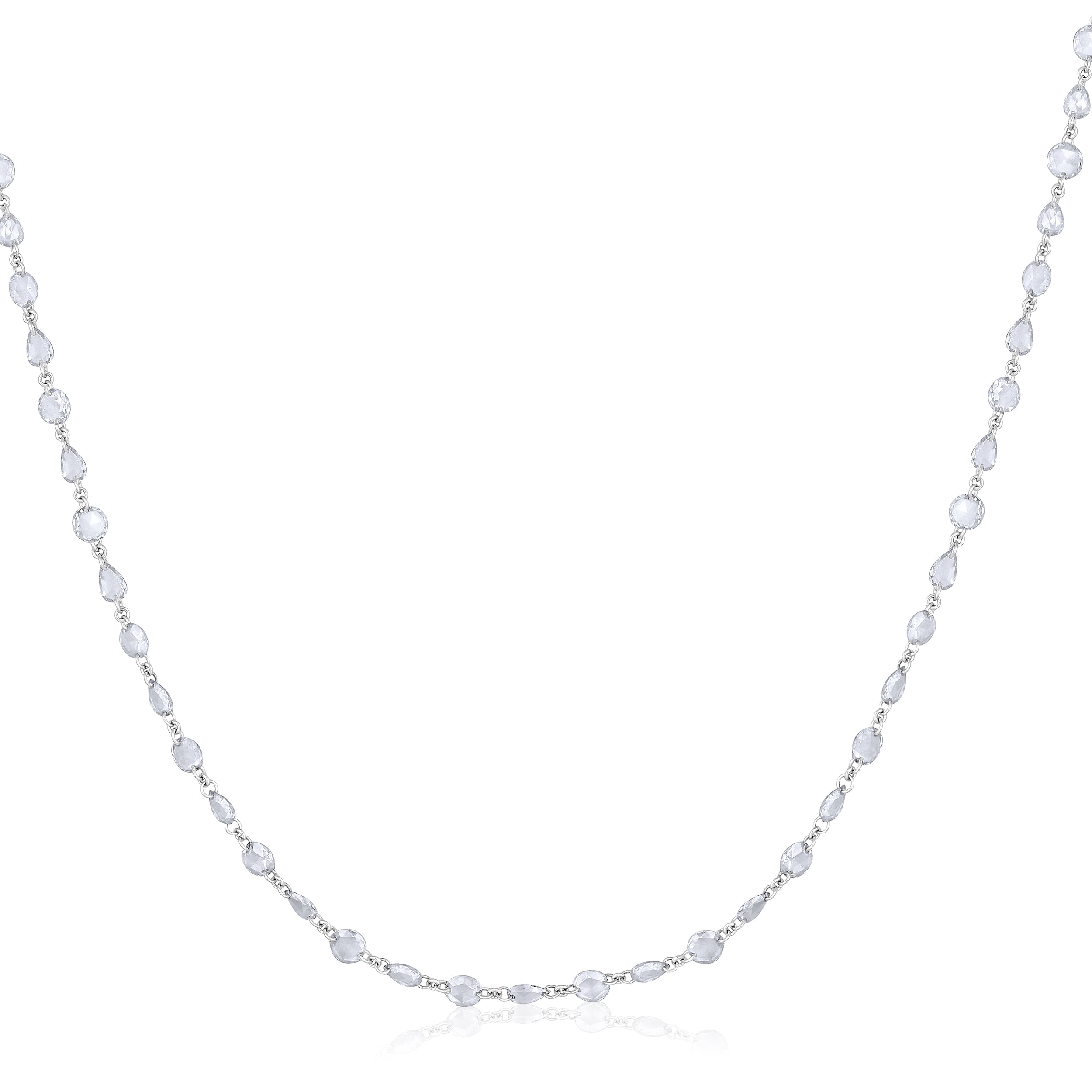 Certified 14K Gold 4.7ct Natural Diamond E-VVS Rose Cut Pear Round Tennis Wed White Necklace