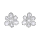 Certified 18K Gold 1.63ct Natural Diamond E-VVS Rose-Cut Floral Stud White Earrings