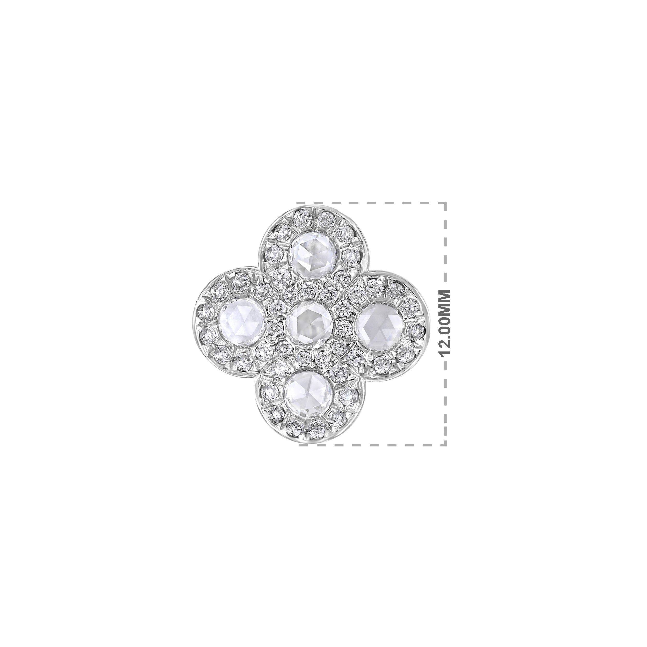 Certified 18K Gold 1ct Natural Diamond E-VVS Rose-Cut Clover Stud White Earrings
