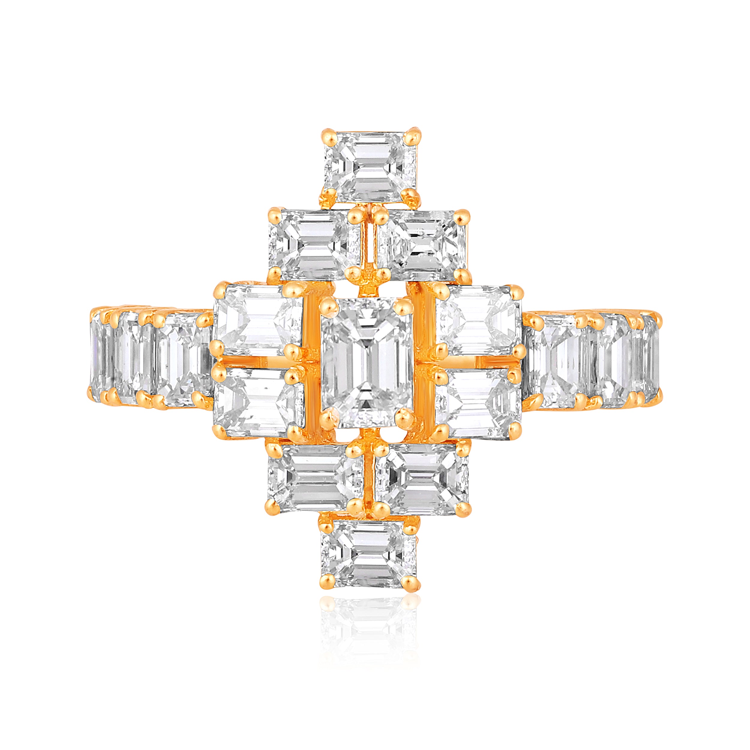 Certified 18K Gold 2.74ct Baguette Natural Diamond H-VS Designer Geometric Yellow Ring