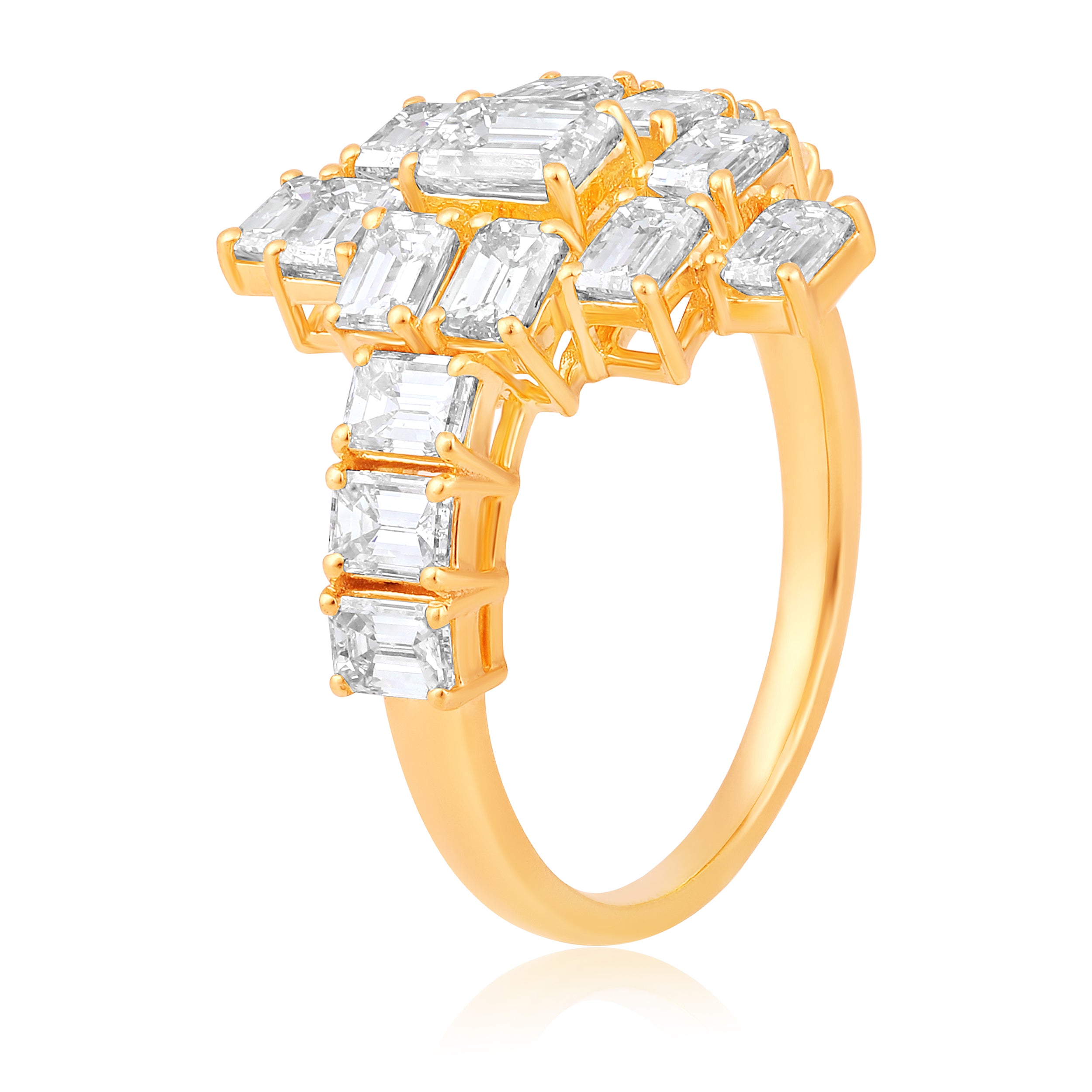 Certified 18K Gold 2.74ct Baguette Natural Diamond H-VS Designer Geometric Yellow Ring