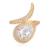 Certified 18K Gold 3.2ct Lab Created Diamond D-VVS Rose-Cut Pear Snake Halo Yellow Ring