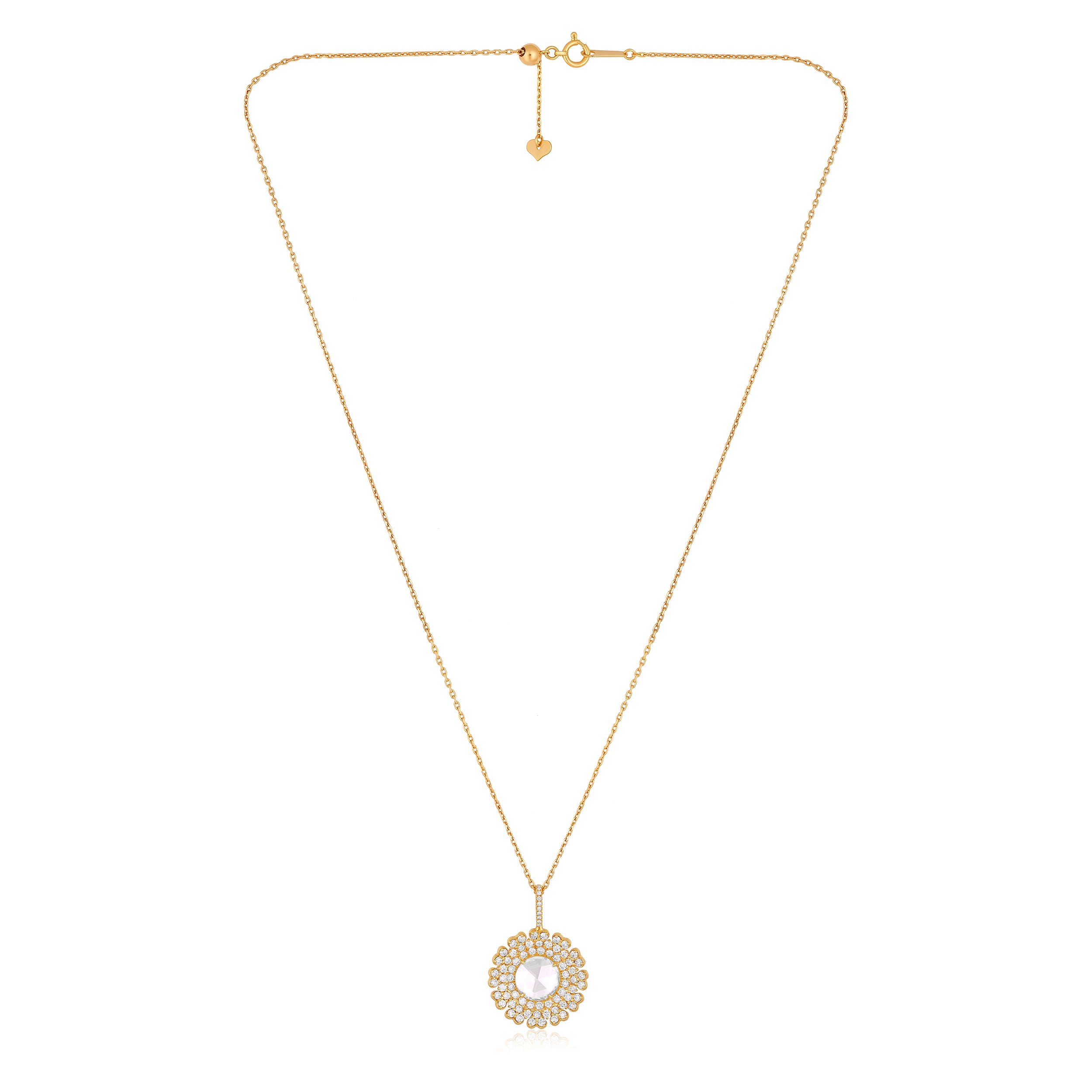 Certified 18K Gold 4.4ct Lab Created Diamond D-VVS Rose Cut Flower Pendant Yellow Necklace
