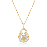 Certified 18K Gold 1.2ct Natural Diamond E-VVS Cushion Designer Vintage Yellow Necklace