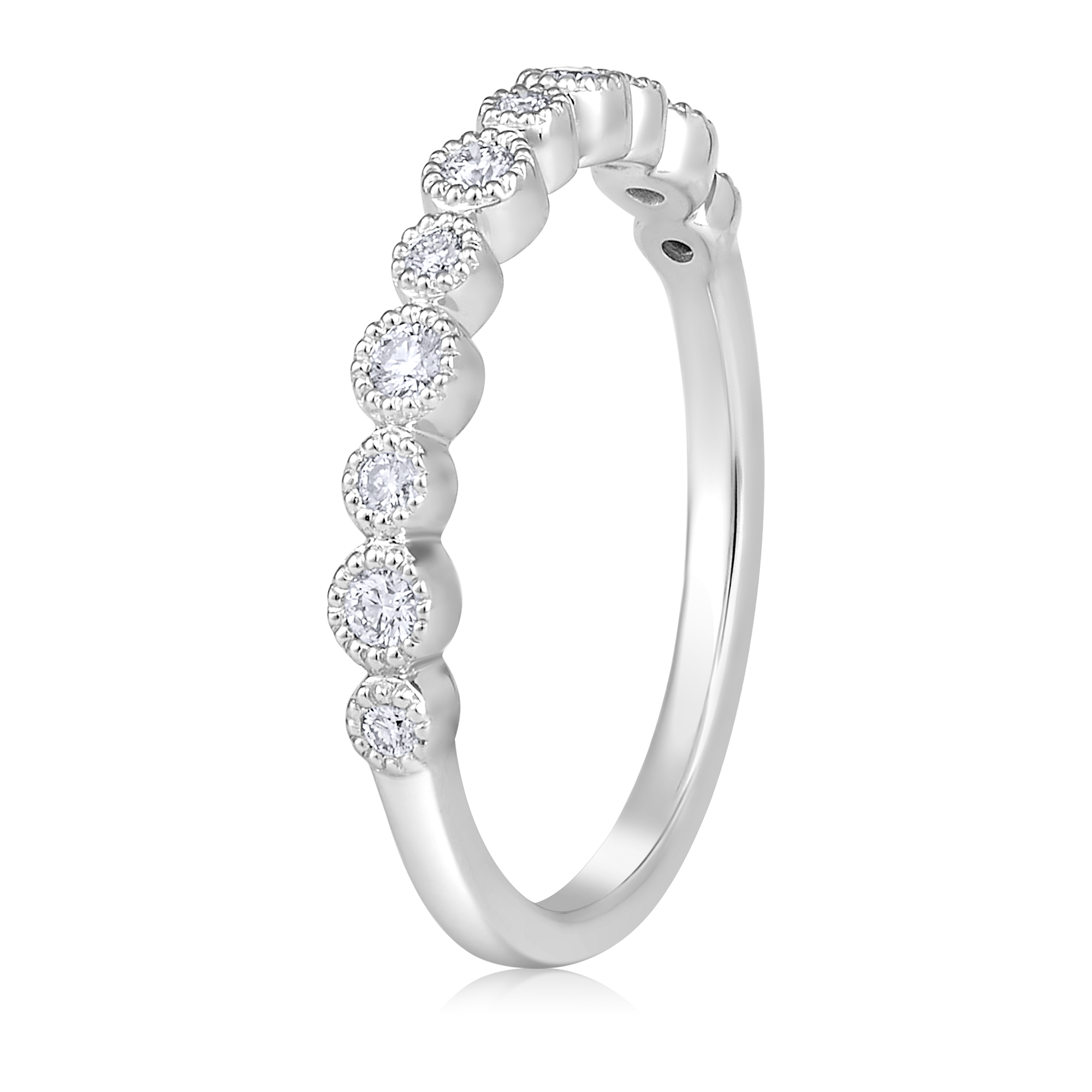 Certified 14K Gold 0.2ct Natural Diamond Bead Bezel Band Ring